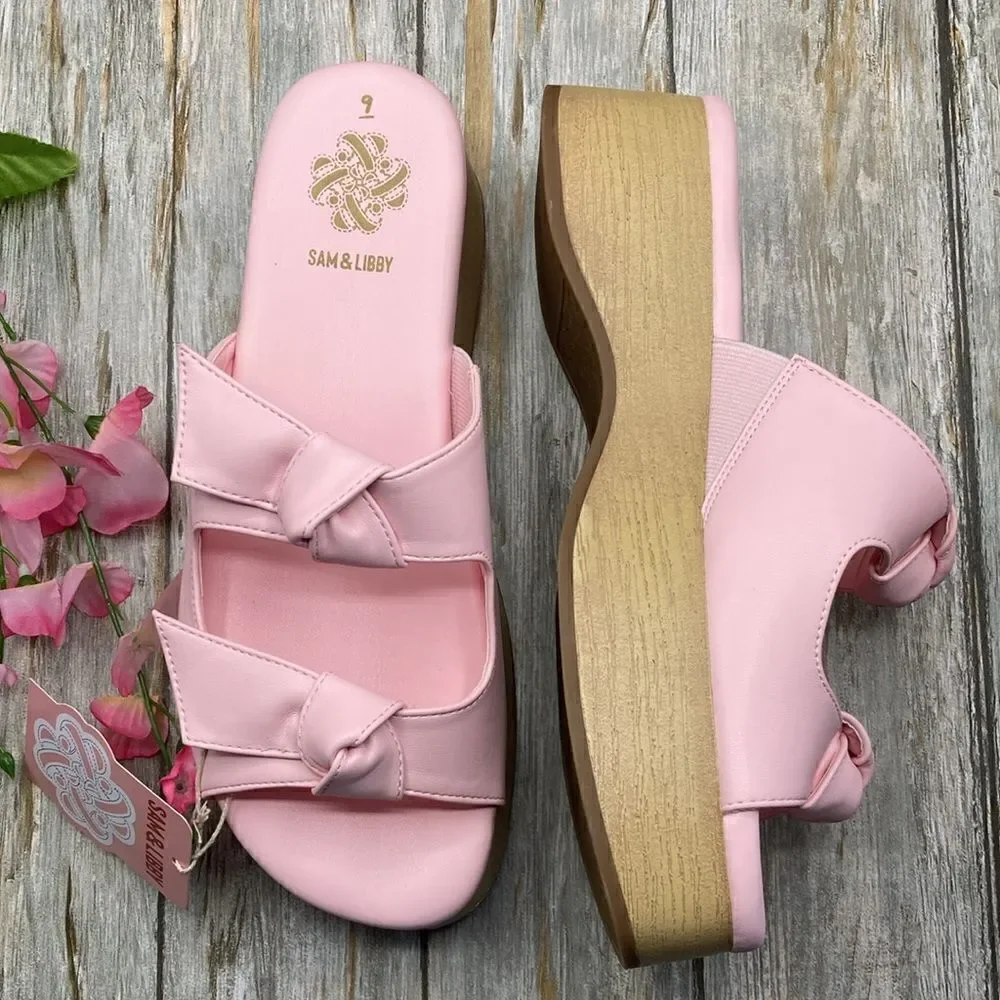 Sam & Libby Pink Platform Double Bow Tie Comfy Dress Sandals Shoes Size 9